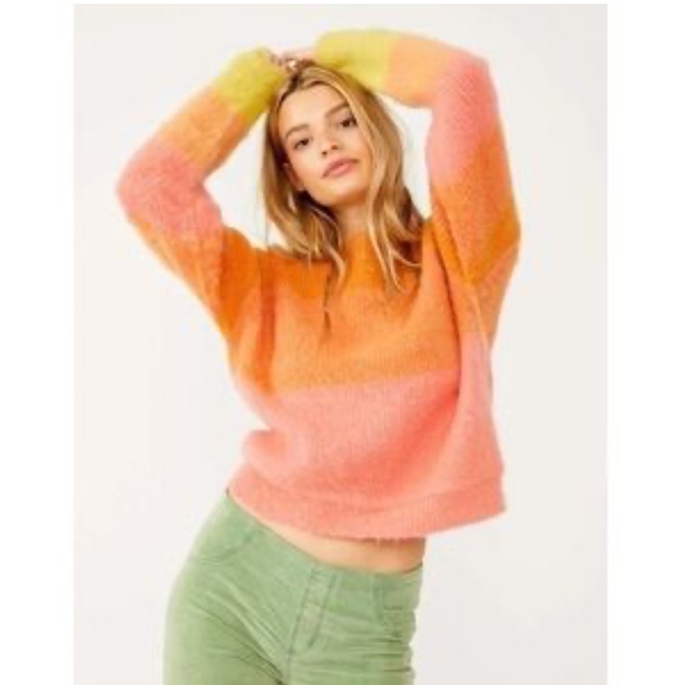 Free People Autumn Sky Ombre Stripper Sweater Orange Wool Blend XS